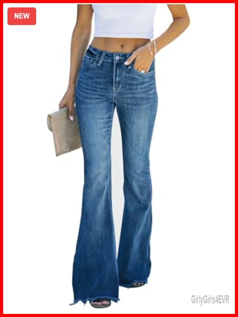 KUNMI High Waisted Flare Bell Bottom Jeans Stretchy Wide Leg Denim Pants